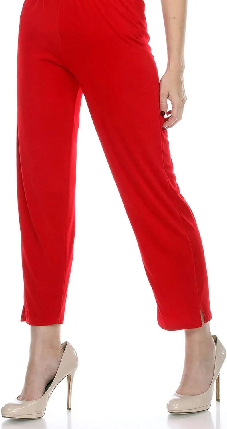 Jostar Women's Elastic Waist Pants – Pull On Stretch Ankle Length Basic Trouser