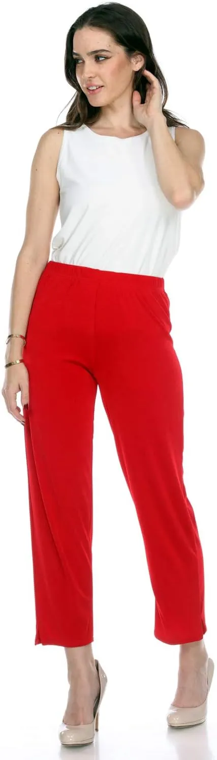 Jostar Women's Elastic Waist Pants – Pull On Stretch Ankle Length Basic Trouser