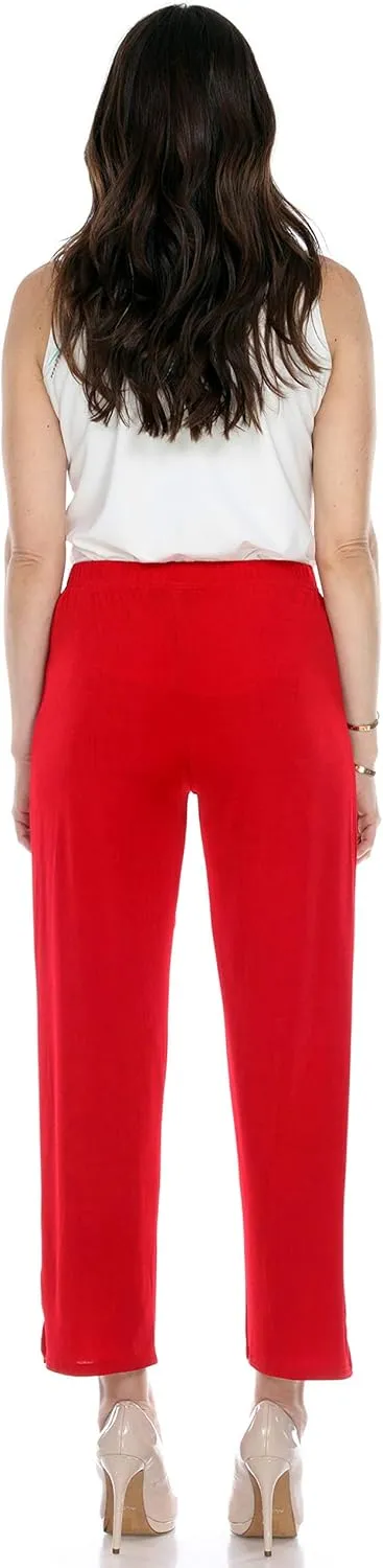 Jostar Women's Elastic Waist Pants – Pull On Stretch Ankle Length Basic Trouser