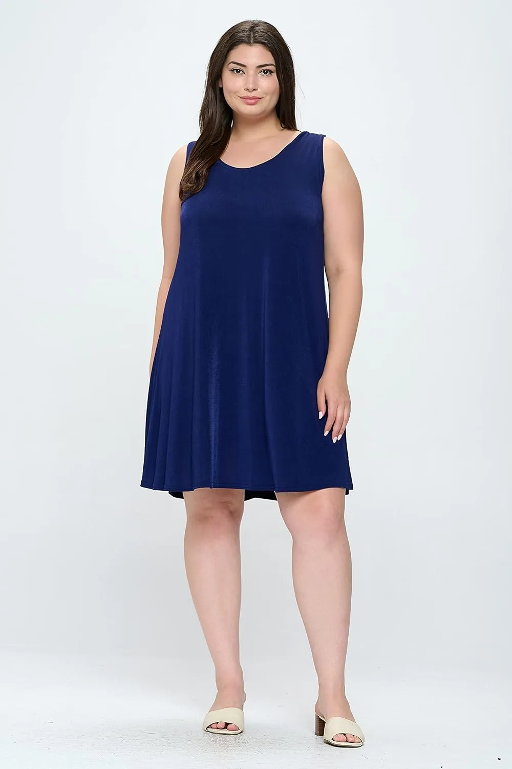 Jostar Women's Plus Size Dress – Sleeveless Tank Stretch Casual Swing Flowy Basic Solid T Shirt One Piece