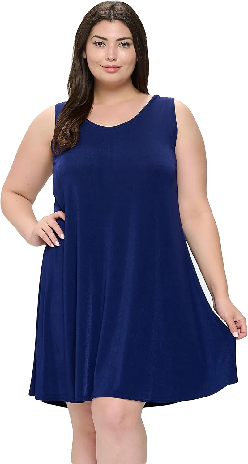 Jostar Women's Plus Size Dress – Sleeveless Tank Stretch Casual Swing Flowy Basic Solid T Shirt One Piece
