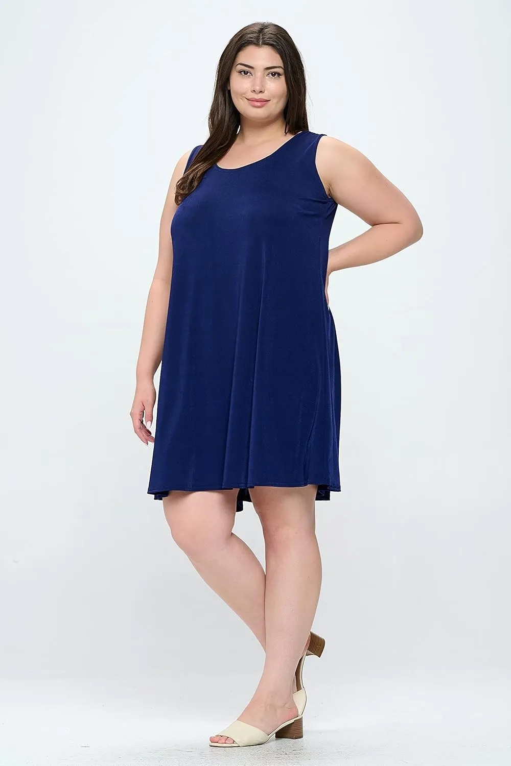 Jostar Women's Plus Size Dress – Sleeveless Tank Stretch Casual Swing Flowy Basic Solid T Shirt One Piece