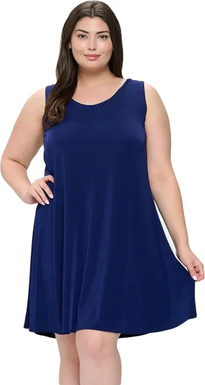 Jostar Women's Plus Size Dress – Sleeveless Tank Stretch Casual Swing Flowy Basic Solid T Shirt One Piece