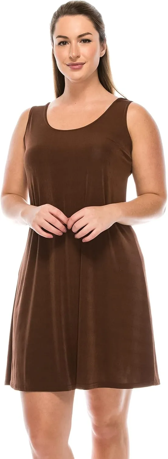 Jostar Women's Plus Size Dress – Sleeveless Tank Stretch Casual Swing Flowy Basic Solid T Shirt One Piece