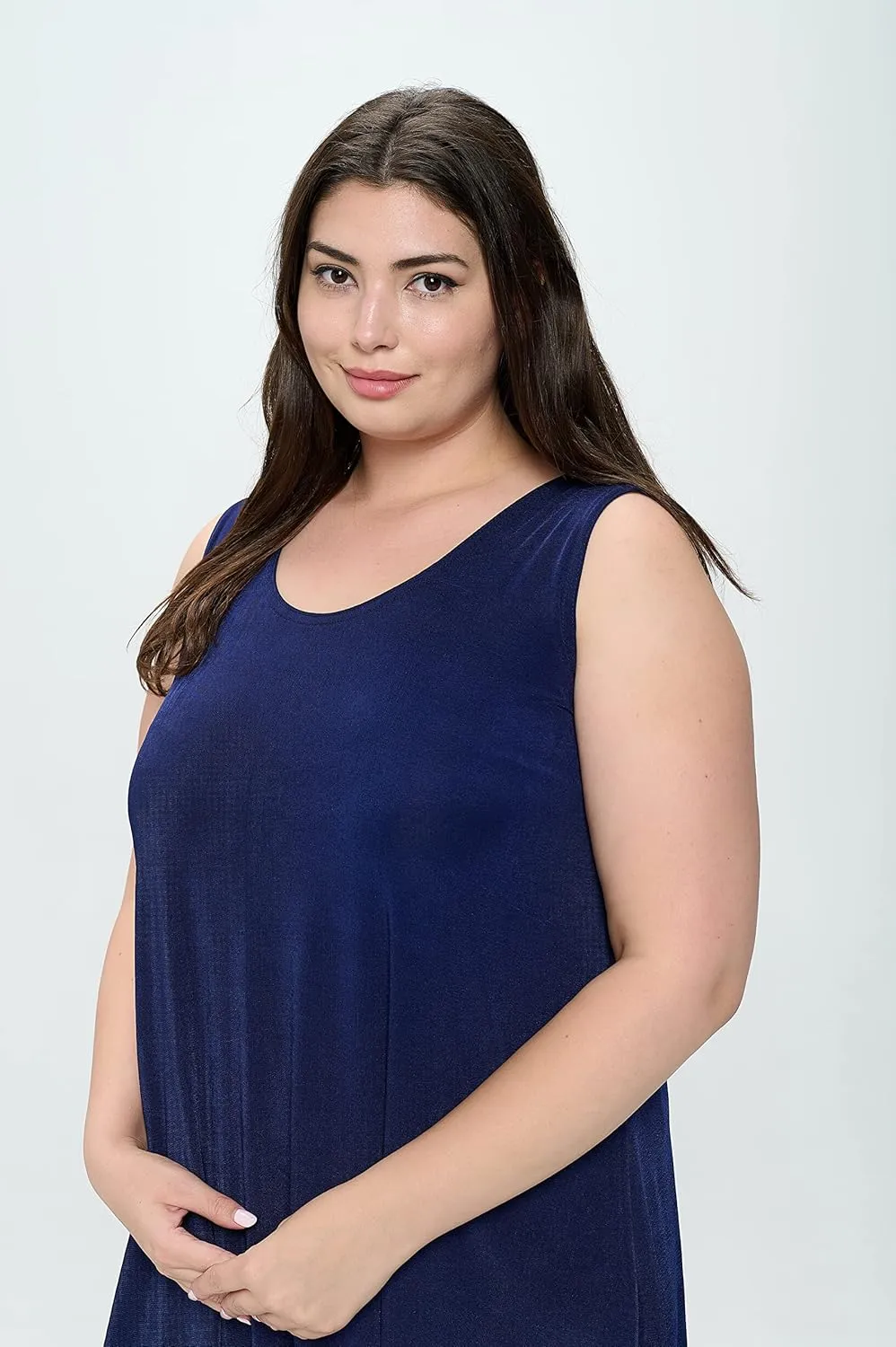Jostar Women's Plus Size Dress – Sleeveless Tank Stretch Casual Swing Flowy Basic Solid T Shirt One Piece