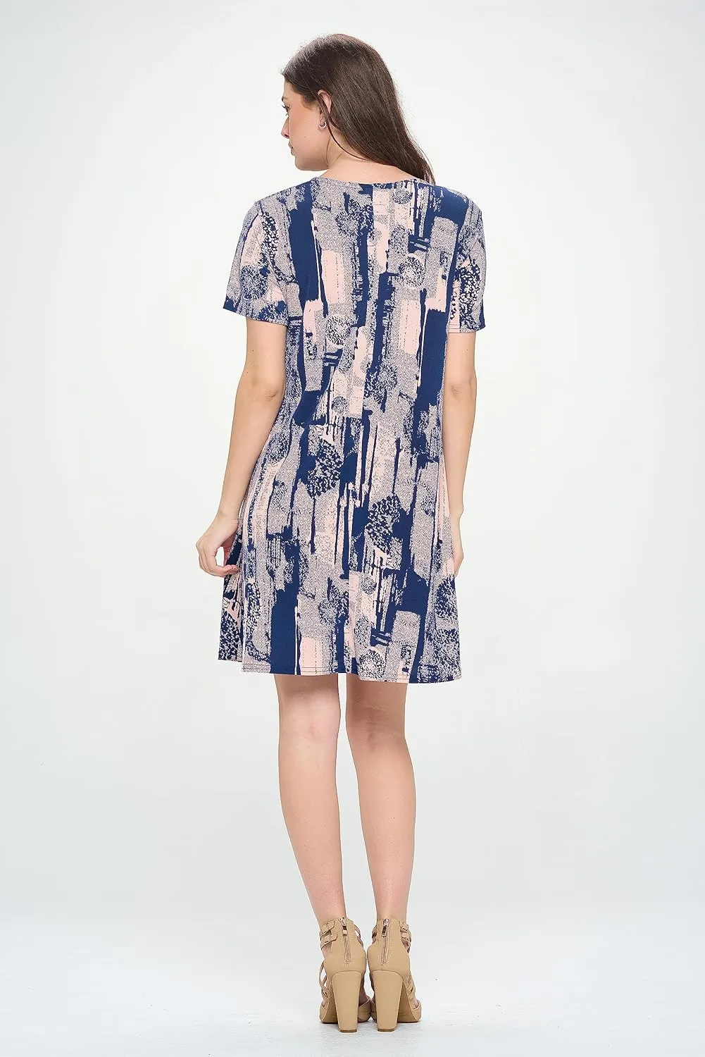 Jostar Women's Print Basic Dress – Short Sleeve Stretch Basic Casual Swing Flowy T Shirt HIT Printed One Piece