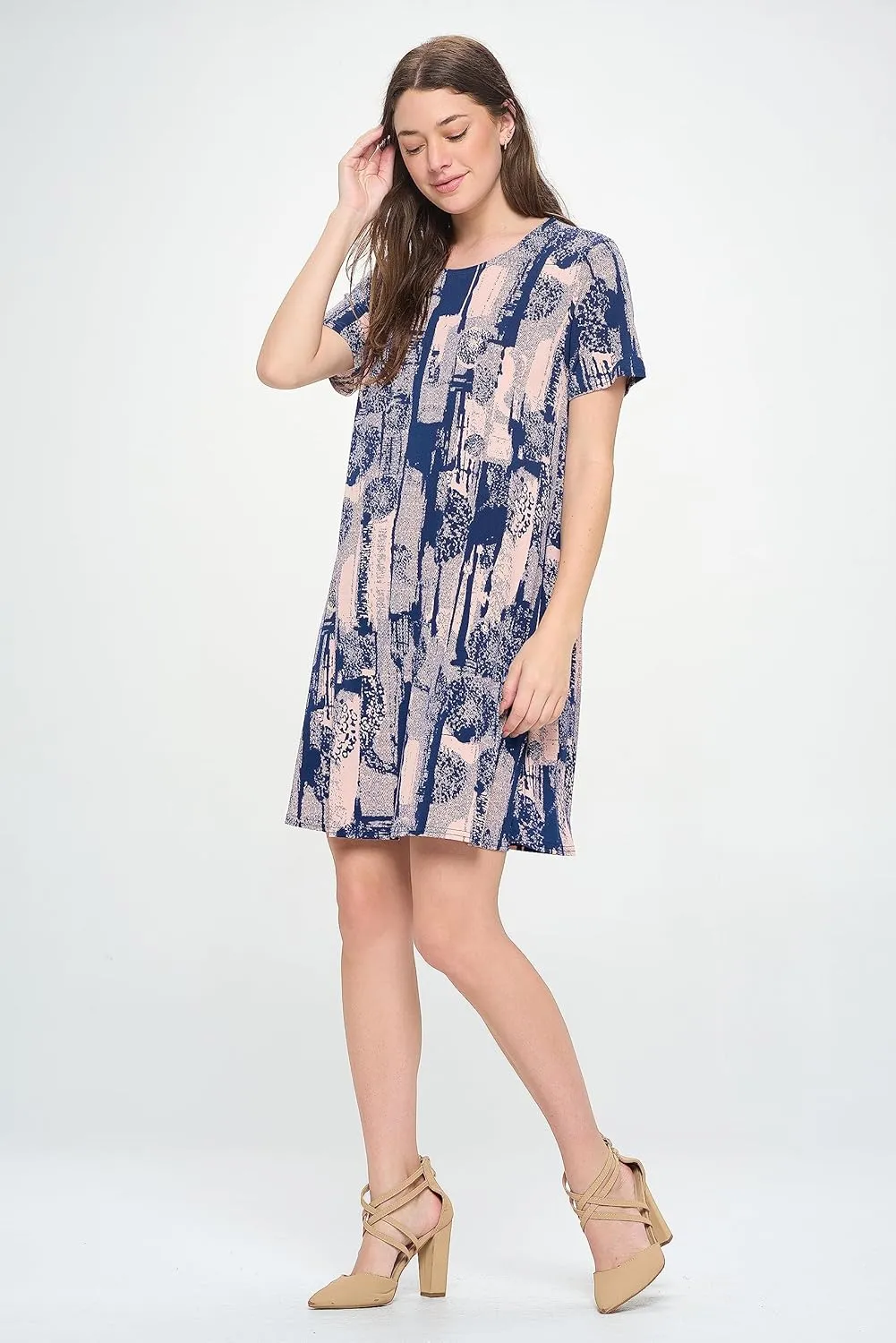 Jostar Women's Print Basic Dress – Short Sleeve Stretch Basic Casual Swing Flowy T Shirt HIT Printed One Piece