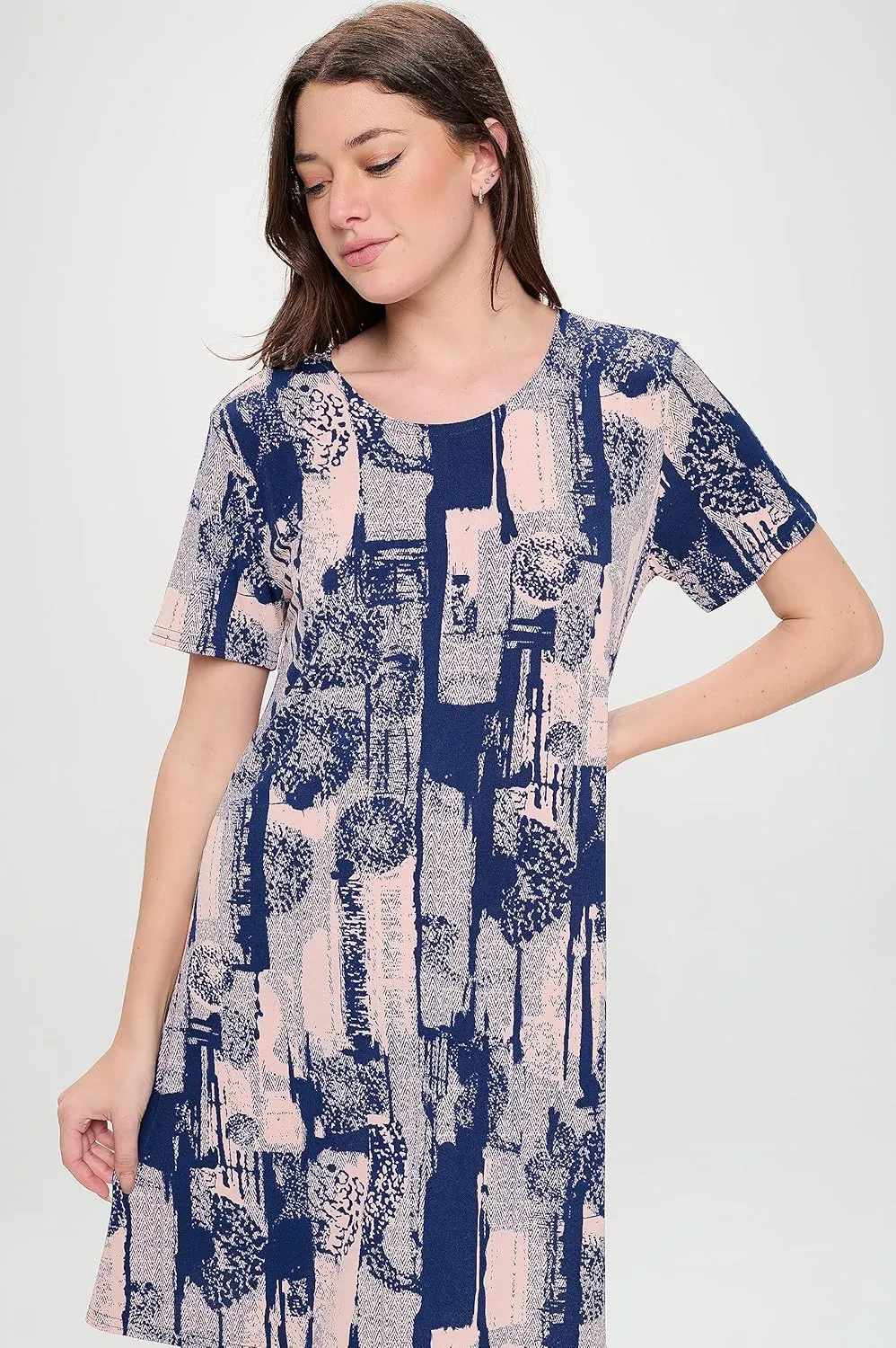 Jostar Women's Print Basic Dress – Short Sleeve Stretch Basic Casual Swing Flowy T Shirt HIT Printed One Piece