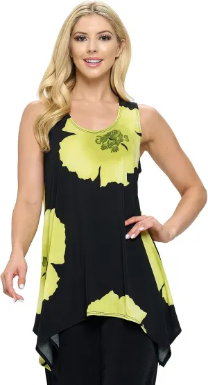 Jostar Women's Print Tank Top - Sleeveless Shark Bite Hem Scoop Neck Tunic Casual T Shirts