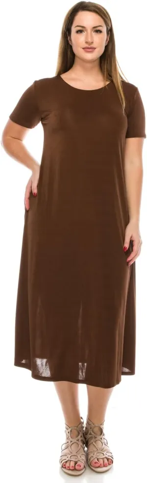 Jostar Women's Tank Long Dress – Plus Size Short Sleeve Scoop Neck Casual Swing Flowy Solid T Shirt One Piece
