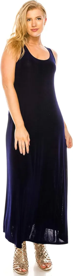 Jostar Women's Tank Long Dress – Plus Size Sleeveless Scoop Neck Casual Solid Swing Flowy T Shirt One Piece