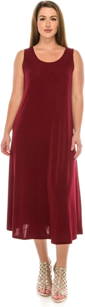 Jostar Women's Tank Long Dress – Sleeveless Scoop Neck Casual Swing Flowy T Shirt One Piece