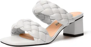 JUSTDANNI Womens Slip On Party Braided Square Toe Casual Matte Block Low Heel Heeled Sandals 2 Inch
