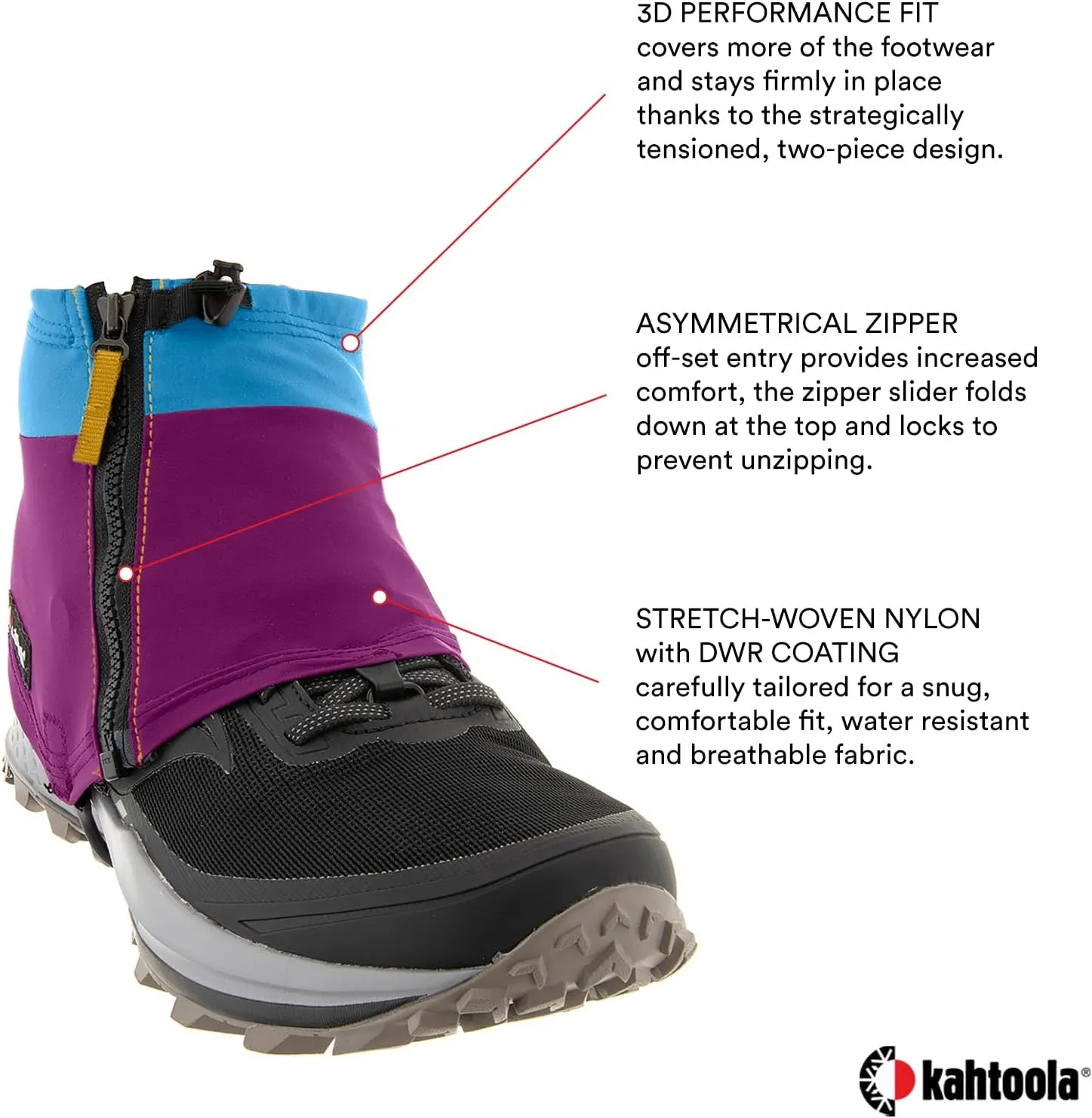 Kahtoola INSTAgaiter Low Gaiters for Hiking, Trail Running, Mountaineering, Hunting, Rocky Terrain, Mud, Snow & Ice