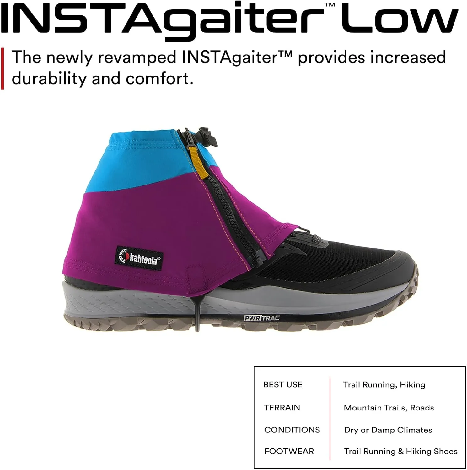 Kahtoola INSTAgaiter Low Gaiters for Hiking, Trail Running, Mountaineering, Hunting, Rocky Terrain, Mud, Snow & Ice