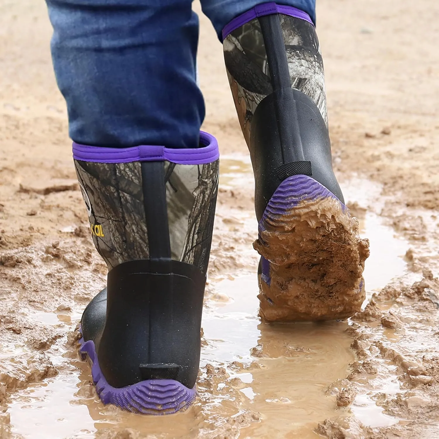 Kalkal Rubber Boots for Women, Waterproof Mid Calf Women Rain Boots with Steel Shank, 6mm Neoprene Insulated Rubber Garden Boots for Women Mud Working Farming Fishing