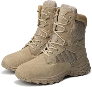 KEHAIOO Men Waterproof Hiking Shoes, Breathable Leather Trekking Boots, Non-Slip Cushioning Outdoor Sport Shoes