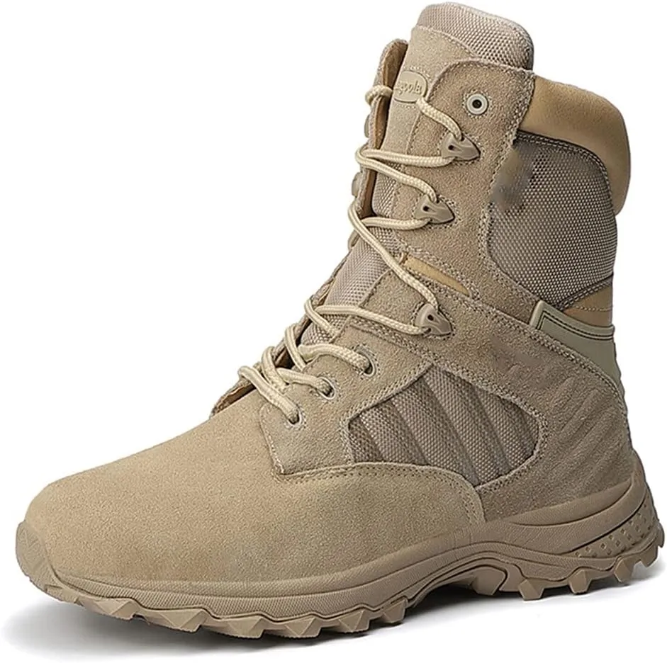 KEHAIOO Men Waterproof Hiking Shoes, Breathable Leather Trekking Boots, Non-Slip Cushioning Outdoor Sport Shoes