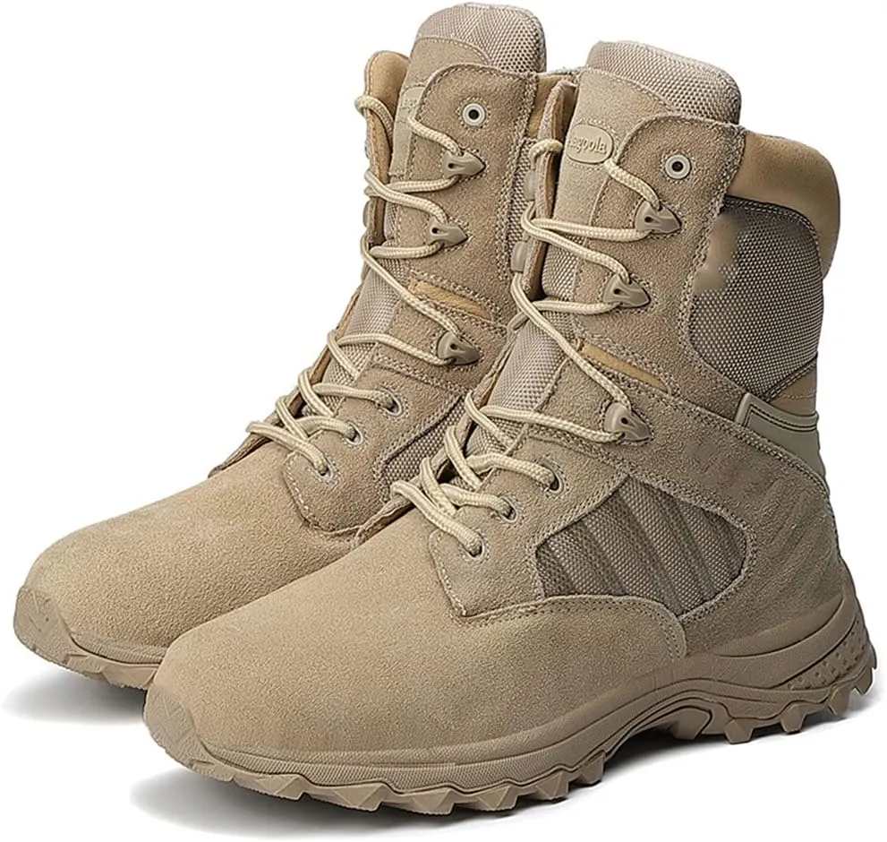 KEHAIOO Men Waterproof Hiking Shoes, Breathable Leather Trekking Boots, Non-Slip Cushioning Outdoor Sport Shoes