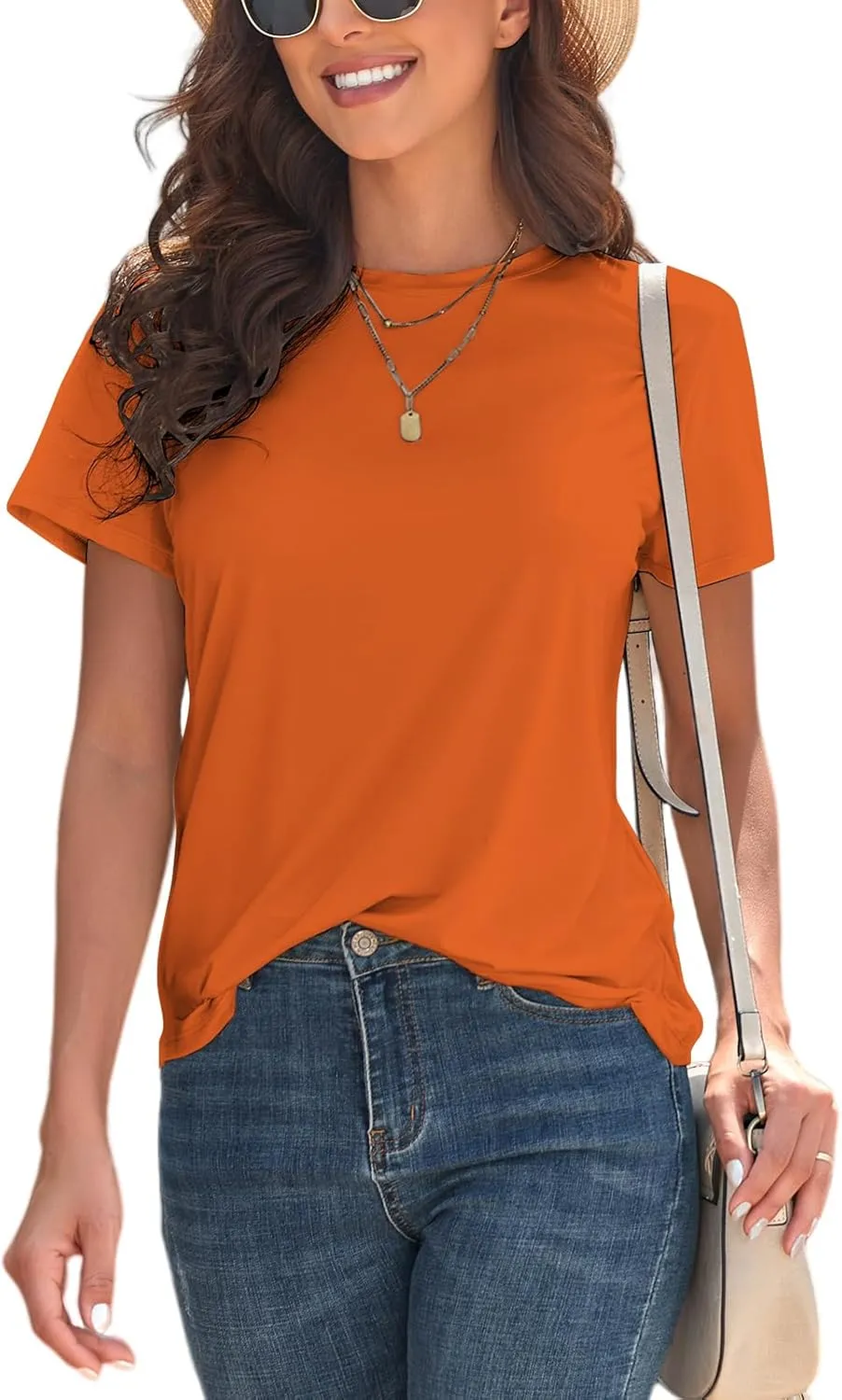KevaMolly Basic T Shirts for Women UPF 50  Short Sleeve Casual Summer Tops Trendy Solid Loose Fit Tshirt