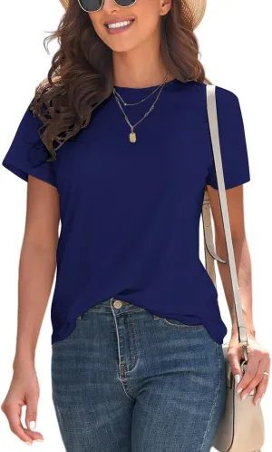 KevaMolly Basic T Shirts for Women UPF 50  Short Sleeve Casual Summer Tops Trendy Solid Loose Fit Tshirt