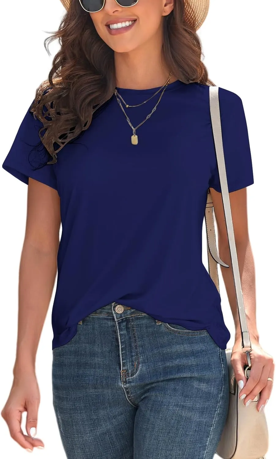 KevaMolly Basic T Shirts for Women UPF 50  Short Sleeve Casual Summer Tops Trendy Solid Loose Fit Tshirt