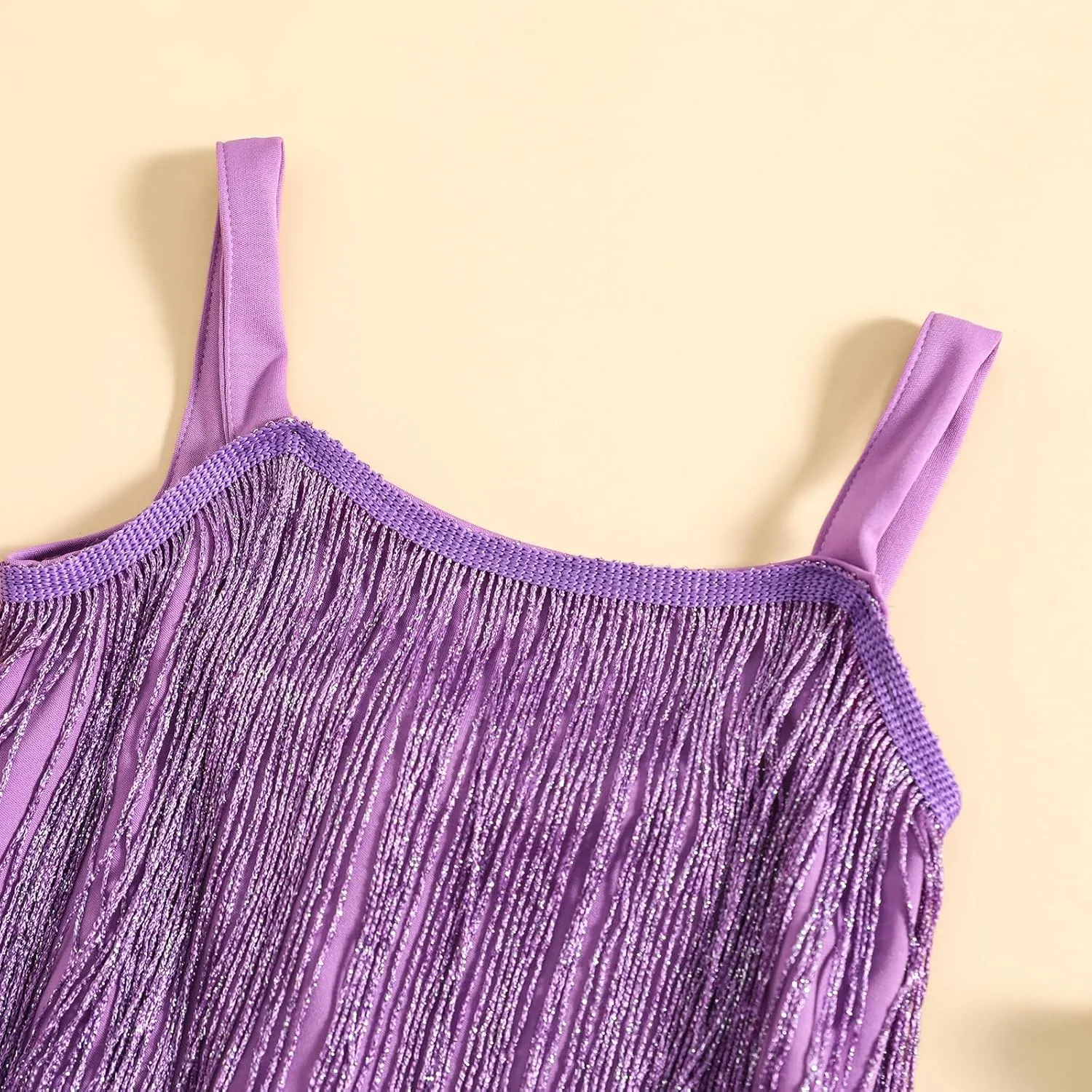 Kids Sequin Fringe Dress Sparkling Tassel Sleeveless Dress Little Girls Dance Wear Party Latin Dance Dress 1-10T