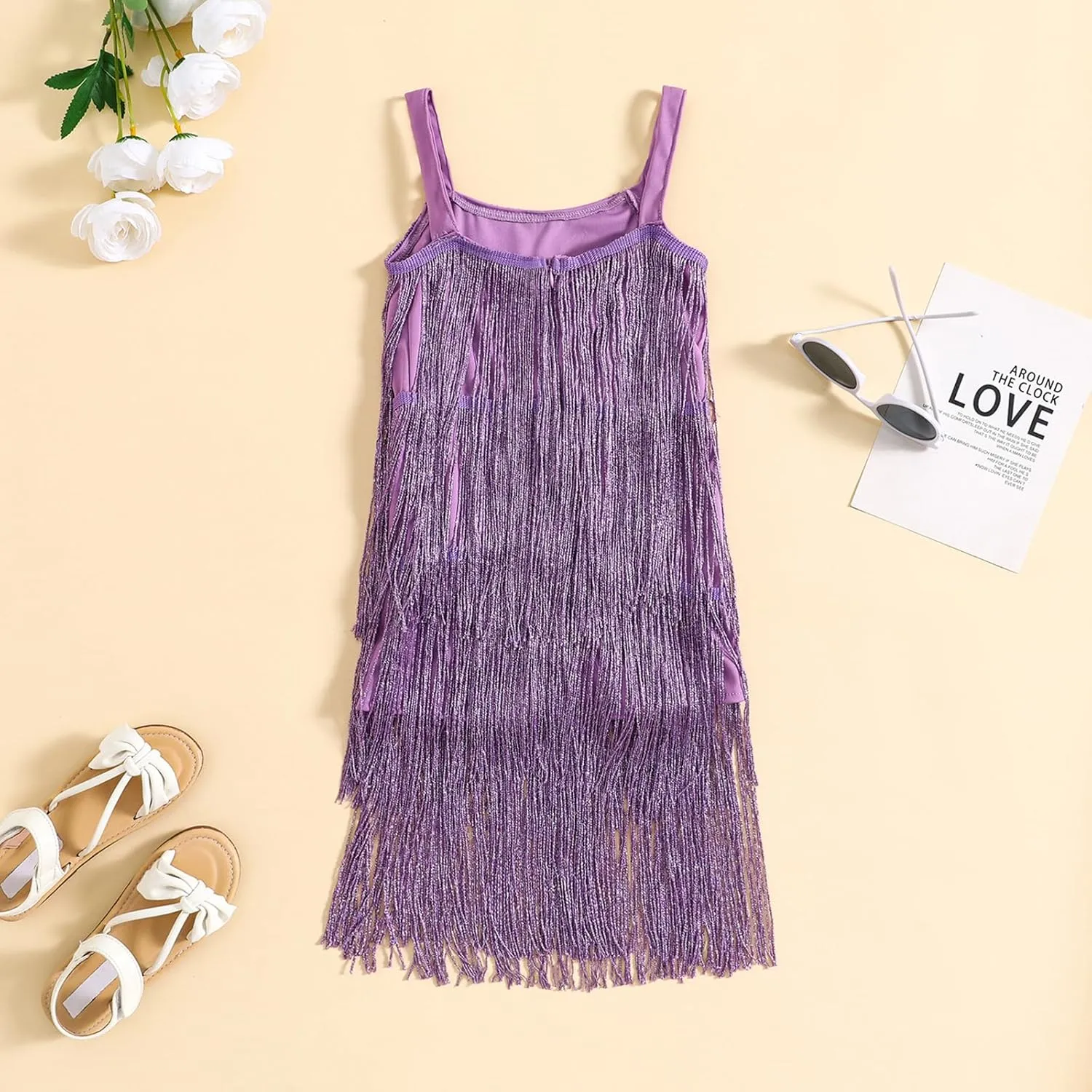 Kids Sequin Fringe Dress Sparkling Tassel Sleeveless Dress Little Girls Dance Wear Party Latin Dance Dress 1-10T