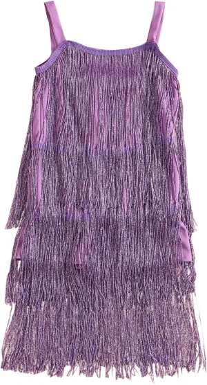 Kids Sequin Fringe Dress Sparkling Tassel Sleeveless Dress Little Girls Dance Wear Party Latin Dance Dress 1-10T