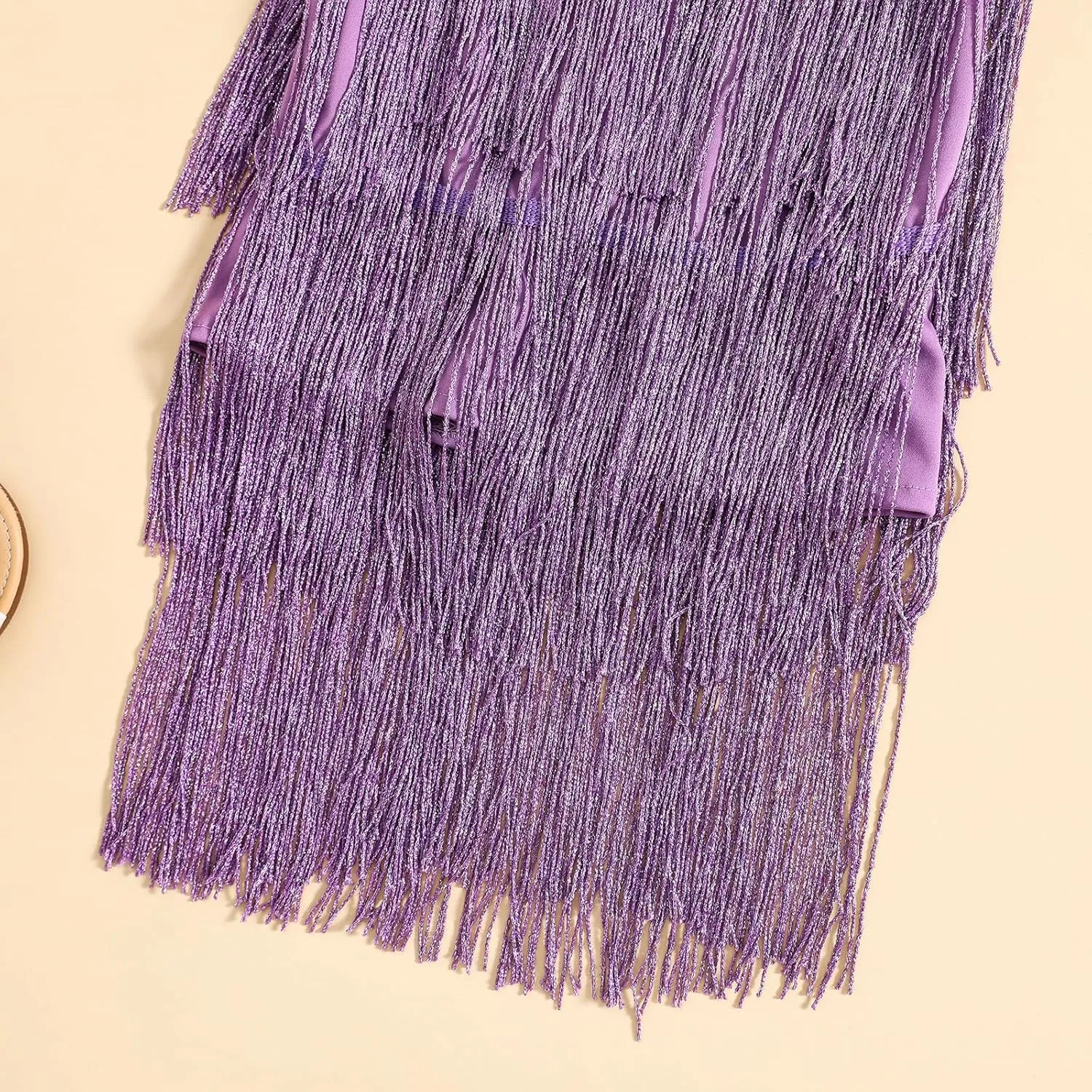 Kids Sequin Fringe Dress Sparkling Tassel Sleeveless Dress Little Girls Dance Wear Party Latin Dance Dress 1-10T