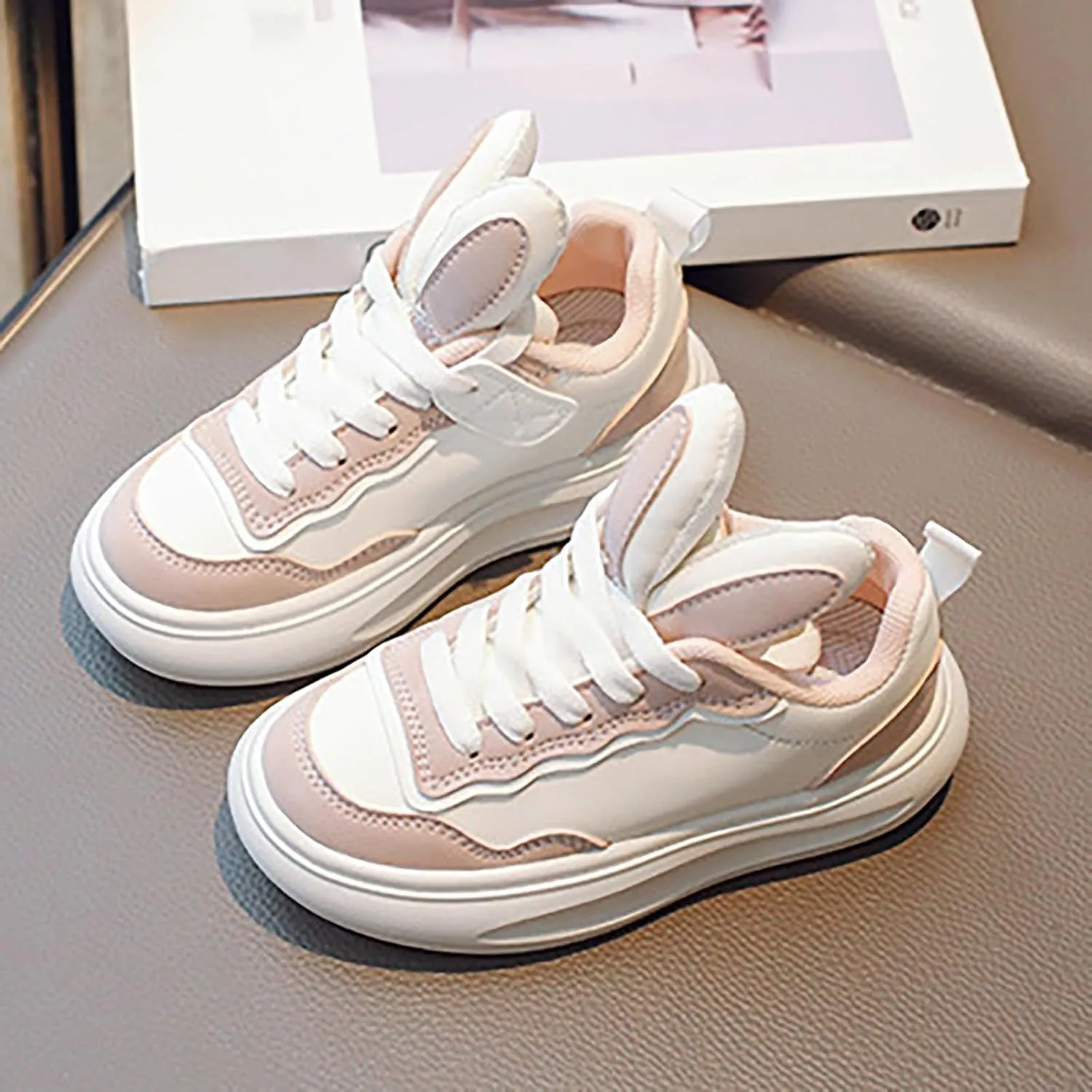 Kids Sneakers for Boys Girls Toddler Bunny Ear Canvas High Top Color Blocked Ripple Walking Causal Shoes