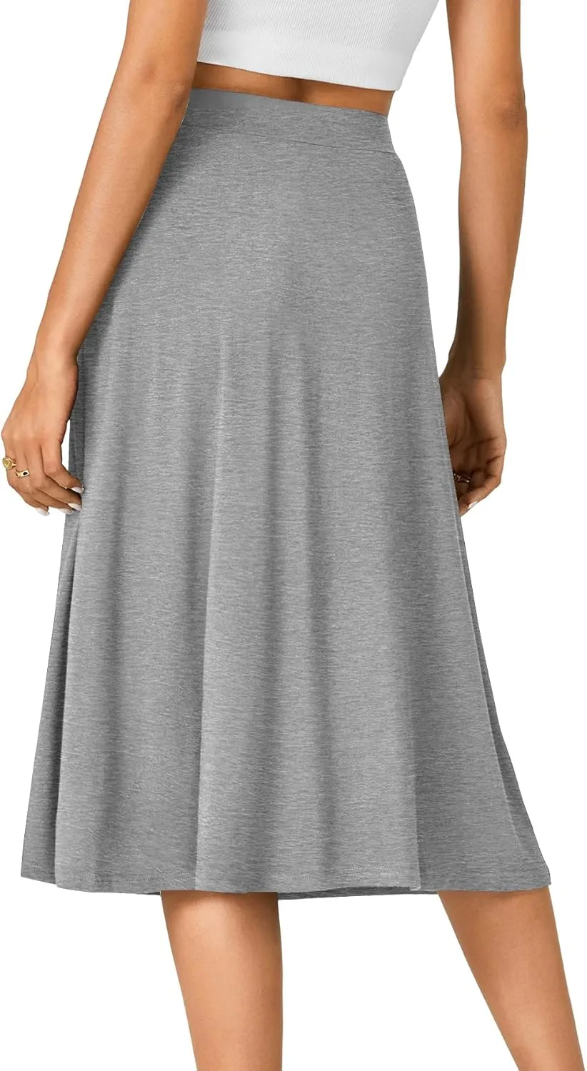 KIFOVEN Women’s Casual High Waist A Line Midi Skirt Flared Drawstring Stretchy Skirt