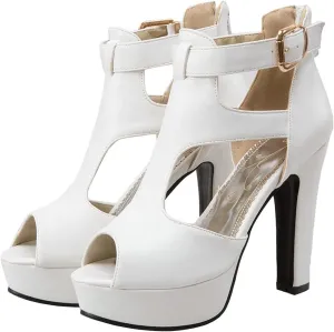 KIKIVIVI Womens Chunky High Heel Peep Toe Platform Ankle Buckle Sandals with Zipper