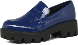 KISSASA Womens Tassel Platform Patent Chunky Heeled Loafers Slip On Uniform Dress Shoes