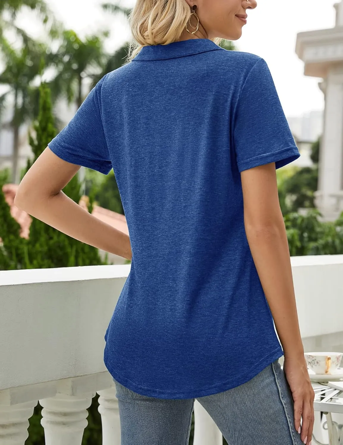 Kistore Womens Short Sleeve Polo T Shirts V Neck Summer Basic Tops Fashion 2025 Business Casual Work Blouse S-XXL