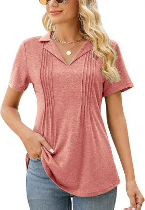 Kistore Womens Short Sleeve Polo T Shirts V Neck Summer Basic Tops Fashion 2025 Business Casual Work Blouse S-XXL