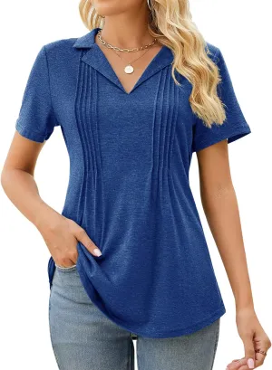 Kistore Womens Short Sleeve Polo T Shirts V Neck Summer Basic Tops Fashion 2025 Business Casual Work Blouse S-XXL