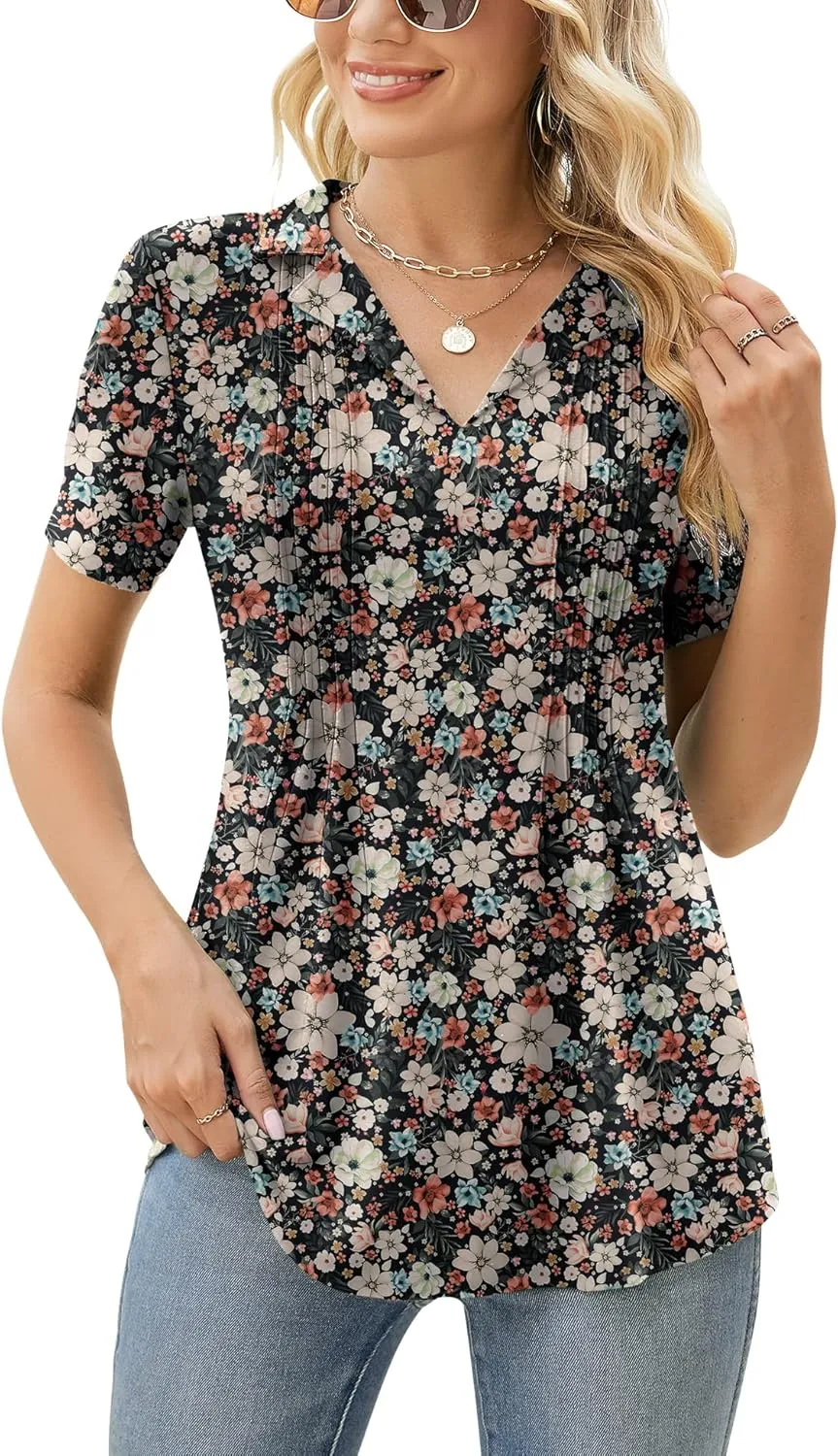 Kistore Womens Short Sleeve Polo T Shirts V Neck Summer Basic Tops Fashion 2025 Business Casual Work Blouse S-XXL