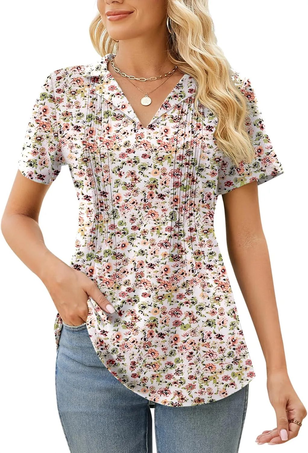 Kistore Womens Short Sleeve Polo T Shirts V Neck Summer Basic Tops Fashion 2025 Business Casual Work Blouse S-XXL