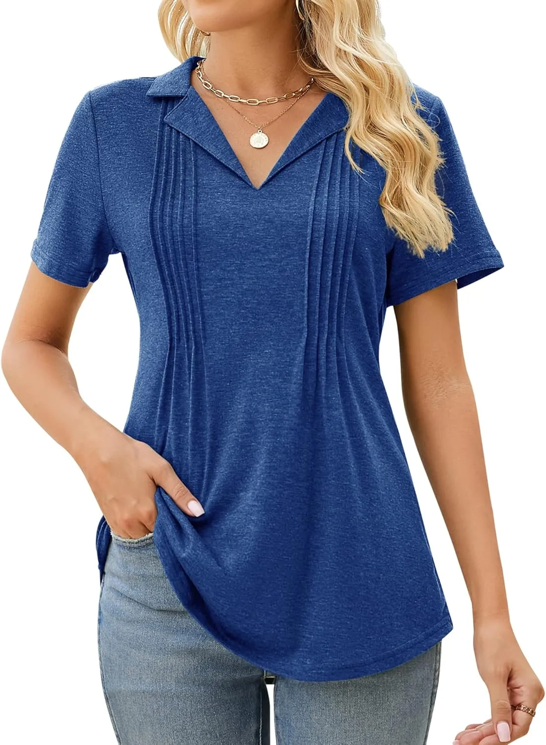Kistore Womens Short Sleeve Polo T Shirts V Neck Summer Basic Tops Fashion 2025 Business Casual Work Blouse S-XXL