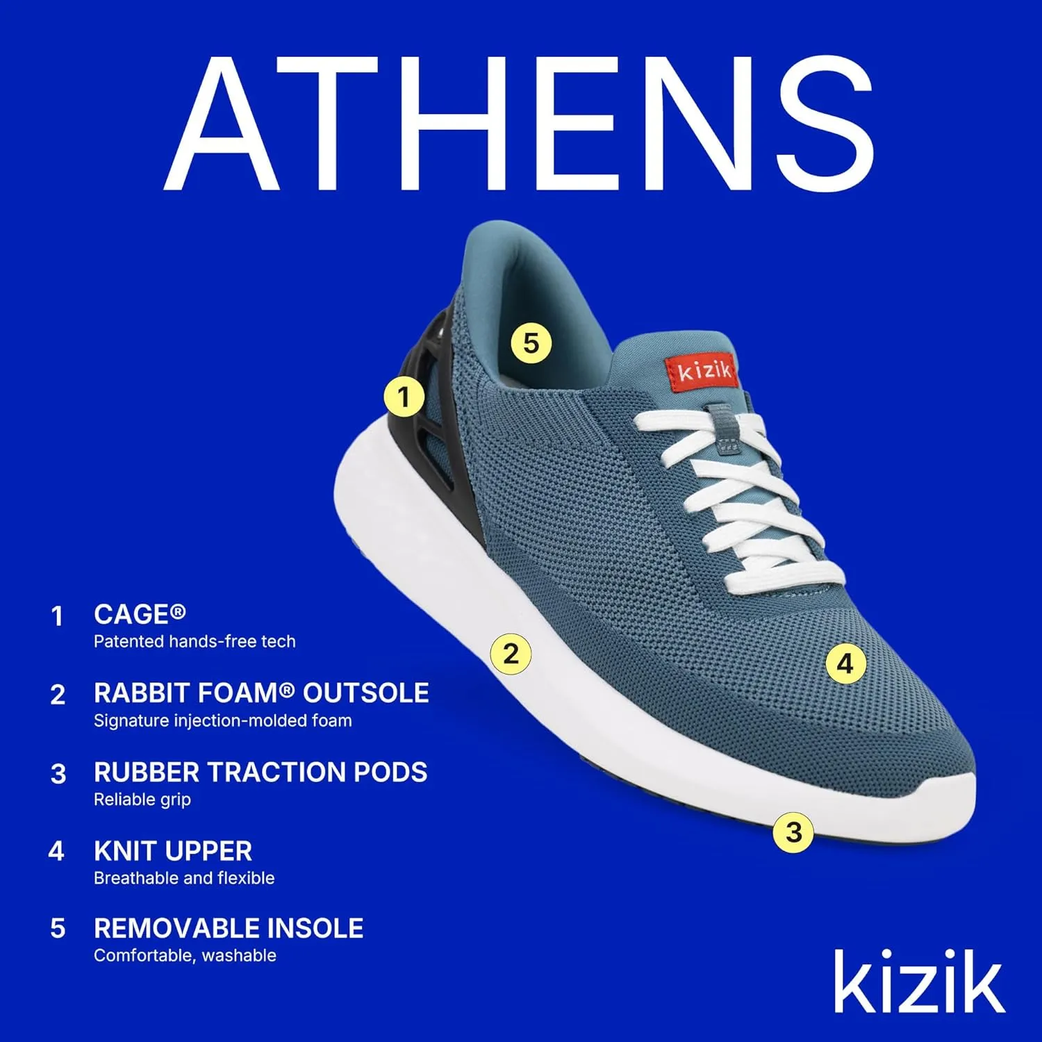 Kizik Shoes: Athens Comfortable Breathable Knit Slip On Sneakers, Convenient Hands Free | Walking Shoes for Men, Women and Elderly | Stylish, Orthopedic Shoes for Everyday and Travel