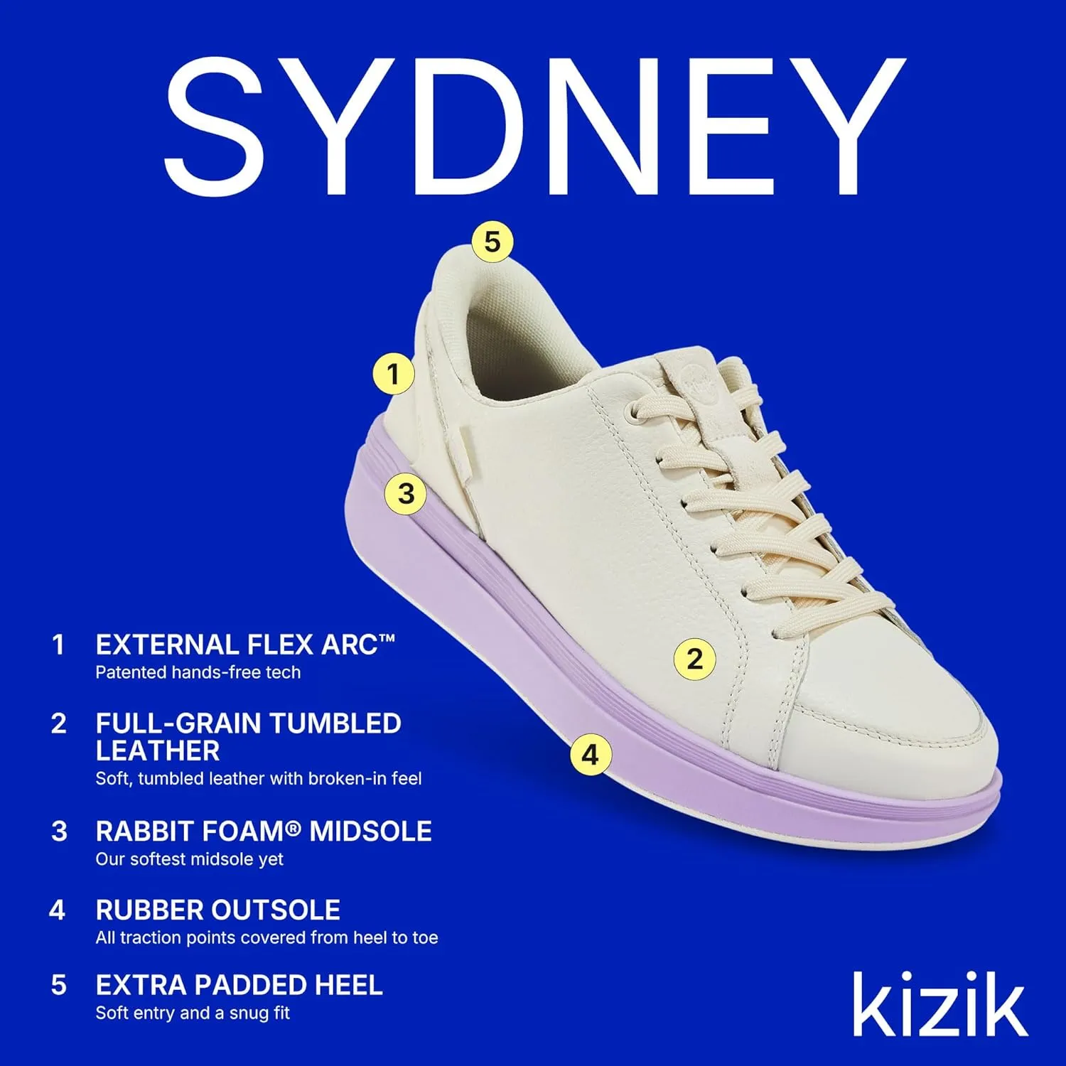 Kizik Womens Shoes: Sydney - Comfortable, Breathable, Casual Slip On Sneakers, Full Grain Tumbled Leather, Hands Free Convenience in a Timeless Style - Regular Width