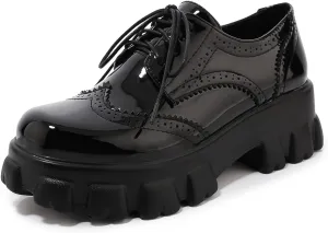 KOKOMOMO Womens Platform Oxford Shoes Chunky Platform Loafers Goth Buckle Shoes