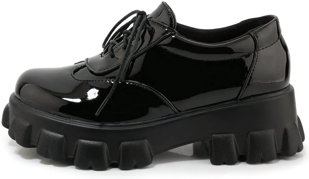 KOKOMOMO Womens Platform Oxford Shoes Chunky Platform Loafers Goth Buckle Shoes