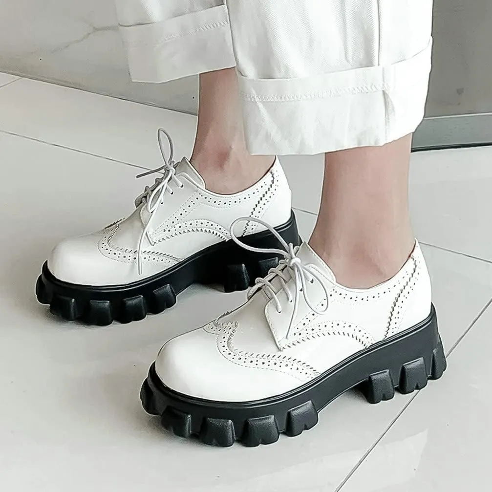 KOKOMOMO Womens Platform Oxford Shoes Chunky Platform Loafers Goth Buckle Shoes