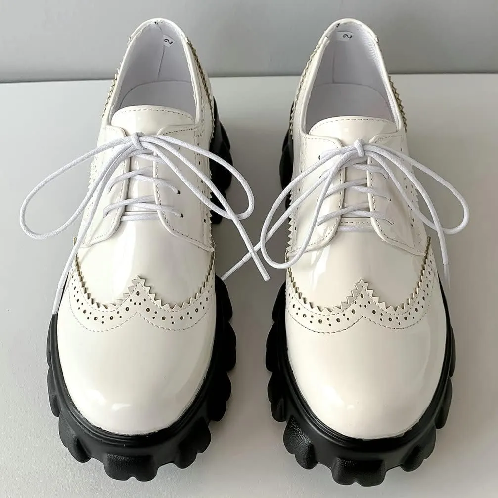KOKOMOMO Womens Platform Oxford Shoes Chunky Platform Loafers Goth Buckle Shoes