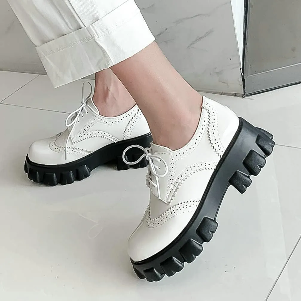 KOKOMOMO Womens Platform Oxford Shoes Chunky Platform Loafers Goth Buckle Shoes