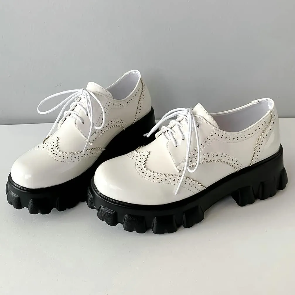 KOKOMOMO Womens Platform Oxford Shoes Chunky Platform Loafers Goth Buckle Shoes
