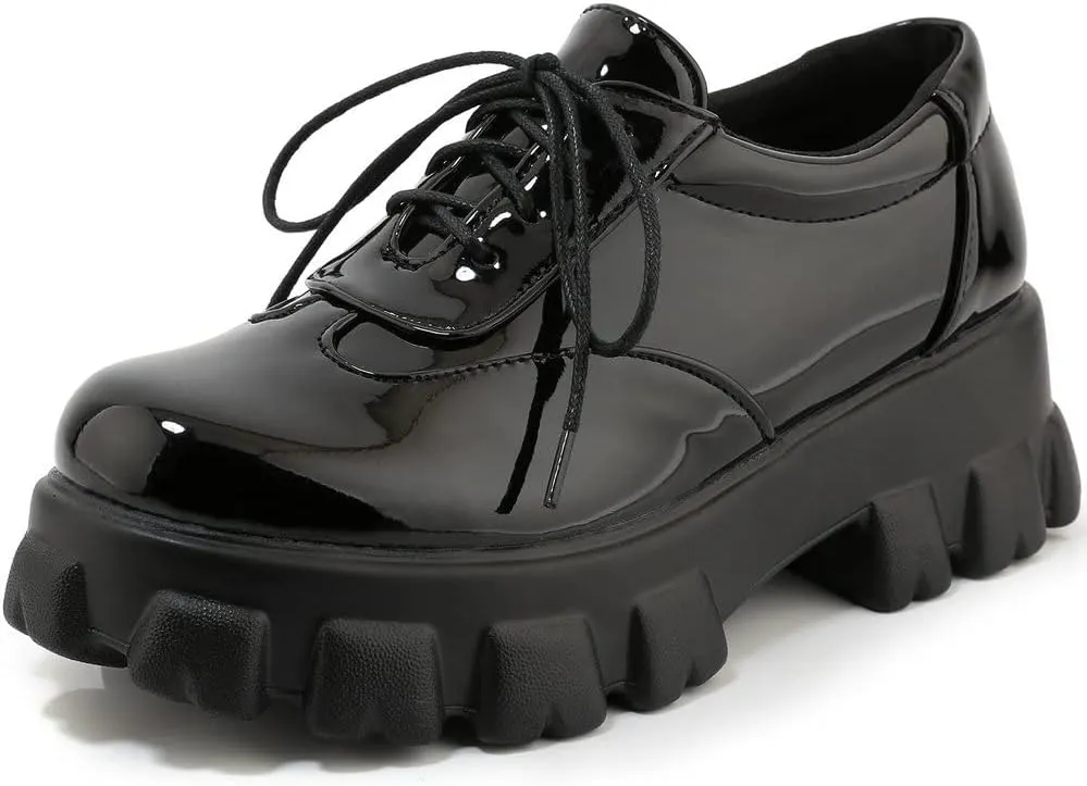 KOKOMOMO Womens Platform Oxford Shoes Chunky Platform Loafers Goth Buckle Shoes