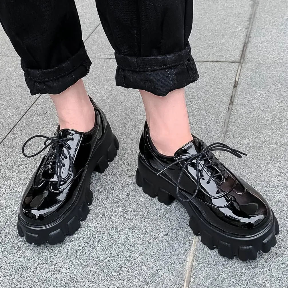 KOKOMOMO Womens Platform Oxford Shoes Chunky Platform Loafers Goth Buckle Shoes